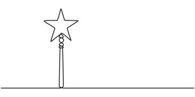 continuous line drawing of magic wand with star head. vector