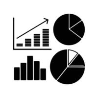 Pie and bar chart icon set in modern flat black style for analytics, marketing, or business presentations vector