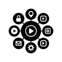 Black and white round icon featuring different people avatars representing diversity and teamwork concepts vector