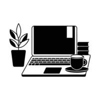 Minimal black icon of laptop computer for digital business, online work, or remote technology and computing designs vector