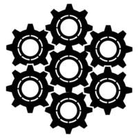 Seven Black Gear Wheels Arranged In A Cluster On White Background Graphic vector
