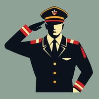 Saluting Military Officer In Uniform With Ornate Hat Isolated Flat Design vector
