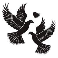 Two Flying Doves With Heart Graphic In Black And White Illustration vector