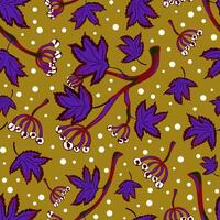 a pattern with purple leaves and berries on a brown background vector