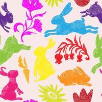 a seamless pattern, with rabbits and flowers vector