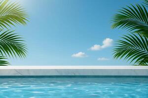 Luxury summer vibes pools scene with marble border for product presentation photo