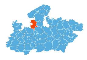 Guna District Map Highlighted on Madhya Pradesh State Map vector