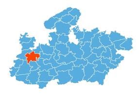 Ujjain District Map Highlighted on Madhya Pradesh State Map vector