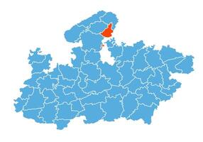 Datia District Map Highlighted on Madhya Pradesh State Map vector