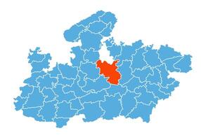 Sagar District Map Highlighted on Madhya Pradesh State Map vector