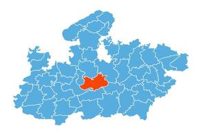 RaisenDistrict Map Highlighted on Madhya Pradesh State Map vector