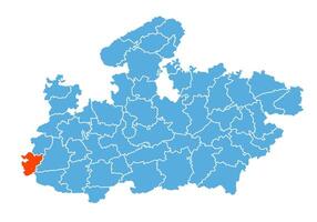 Alirajpur District Map Highlighted on Madhya Pradesh State Map vector