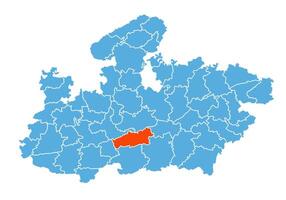 Narmadapuram District Map Highlighted on Madhya Pradesh State Map vector