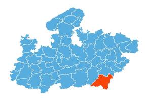 Balaghat District Map Highlighted on Madhya Pradesh State Map vector