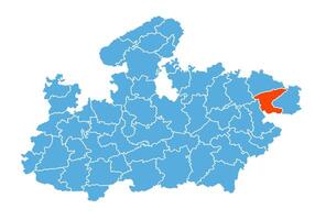 Sidhi District Map Highlighted on Madhya Pradesh State Map vector
