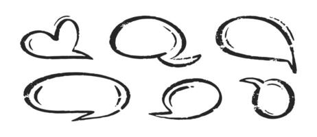 Doodle speech bubbles set in hand drawn crayon style. collection of fun dialog and thought bubbles in playful black marker texture. Includes heart shaped and rounded frames. Perfect for kids vector
