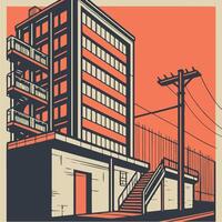 An illustration of a building with stairs and a ladder vector