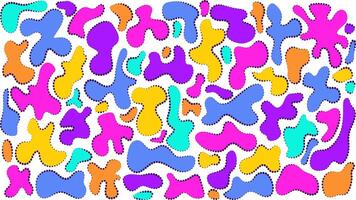 Bright acid liquid shapes, vibrant color shape set, psychedelic fluid blobs, intense amorphous blots, vivid modern background, mix of comic pop art and memphis style vector
