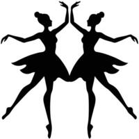 Two Silhouette Ballet Dancers in Dresses Mirroring Each Other with Arms Upwards vector