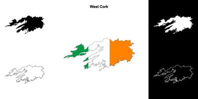 West Cork district blank outline map set vector