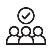 Three people with a checkmark symbolizing approval or task completion Editable Illustration isolated on a white background vector