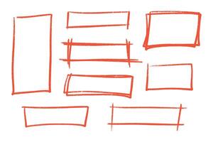 Rectangle highlight red crayon set - sketchy hand drawn rough shapes ink underlining vector