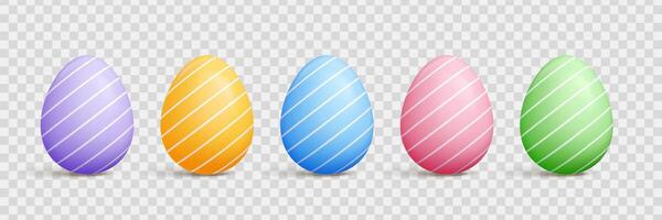 Pastel Easter egg 3d set - cartoon shapes with solid color, polka dots, strips and diagonal lines patterns vector