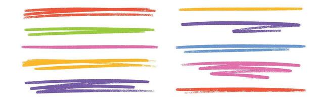 Pastel underline color crayon set - hand drawn chalk, marker or pencil highlighter strokes with rough textured edges. vector