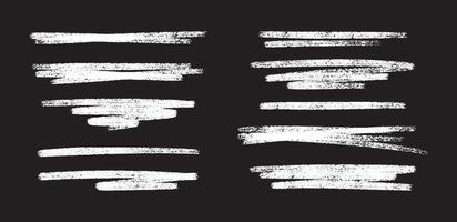 Chalk white underline set - rough crayon hand drawn horizontal highlighter strokes with textured edges. vector