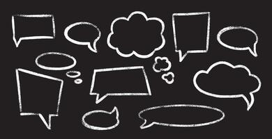 Crayon or chalk speech bubble set - hand drawn sketchy chat clouds, oval shapes dialog boxes, thought balloons vector