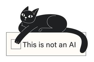 Funny Black Cat Pressing Not AI Button Anti Artificial Intelligence Concept in Flat Style on White Background vector