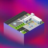 An airport building with a plane on the runway vector