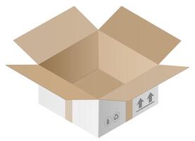 An open cardboard box with two arrows pointing up vector
