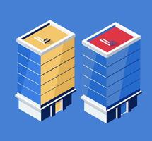 Two buildings with different colors on them vector