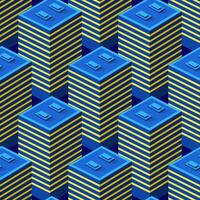 A blue and yellow pattern with a blue and yellow building vector