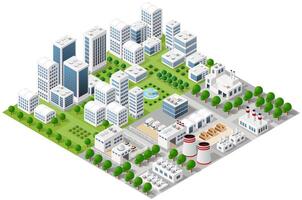 Isometric city with buildings and trees set vector