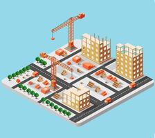 Construction site with construction crane and buildings vector