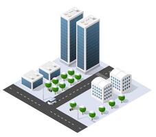 Isometric city with trees and buildings vector