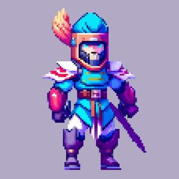 A pixel style character with a sword and armor vector