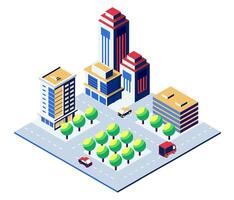 Isometric city with trees and buildings illustration vector