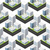 Isometric seamless pattern with buildings and roads vector