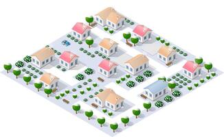 Modern isometric city center with skyscrapers and trees covered by snow vector