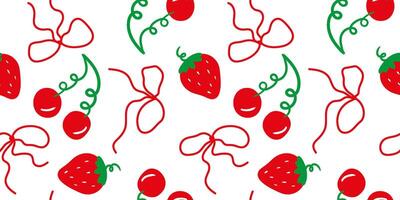 minimalist bows berries pattern seamless design simple strawberry cherry elements white background for web design wallpaper textile vector