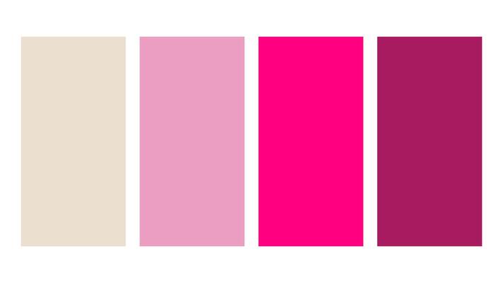 Champagne, Hot Pink, Fuchsia, Pink color palette. Set of bright color palette combination in rgb hex. Color palette for ui ux design. Abstract illustration for your graphic design, banner, poster