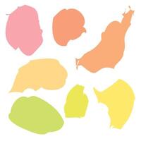 Playful abstract shapes featuring seven irregular organic shapes. Soft pastel color palette. Irregular forms resembling blobs, splatters, or natural outlines. Minimalist visual style. vector