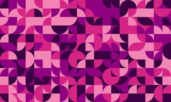 Abstract geometric pattern featuring a vibrant mosaic of pink and purple circles and squares. Ideal for backgrounds, textiles, or modern design projects. vector