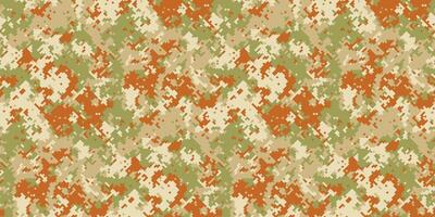 Abstract desert camouflage pattern. Earthy tones of beige, green, and orange create a seamless digital texture perfect for backgrounds, textile design, or militarythemed projects. vector