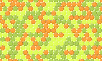 Abstract geometric pattern of lime green and orange circles. A vibrant, modern design perfect for backgrounds, textiles, or website design. Represents harmony, balance, and playful energy. vector