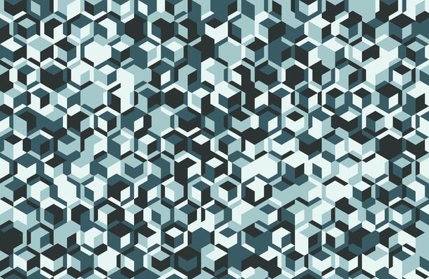 Abstract geometric pattern of teal and gray cubes. Modern, seamless design perfect for backgrounds, textiles, or website design. Represents complexity, structure, or data visualization.