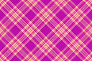 Cool tartan plaid check, skill seamless fabric textile. Styled pattern background texture in magenta and orange colors. vector